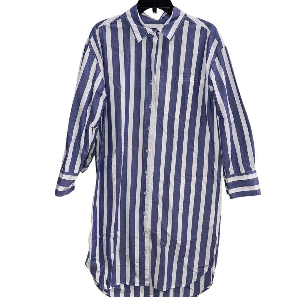 Banana Republic 100% Cotton Navy and White Striped Shirt Dress Size Medium